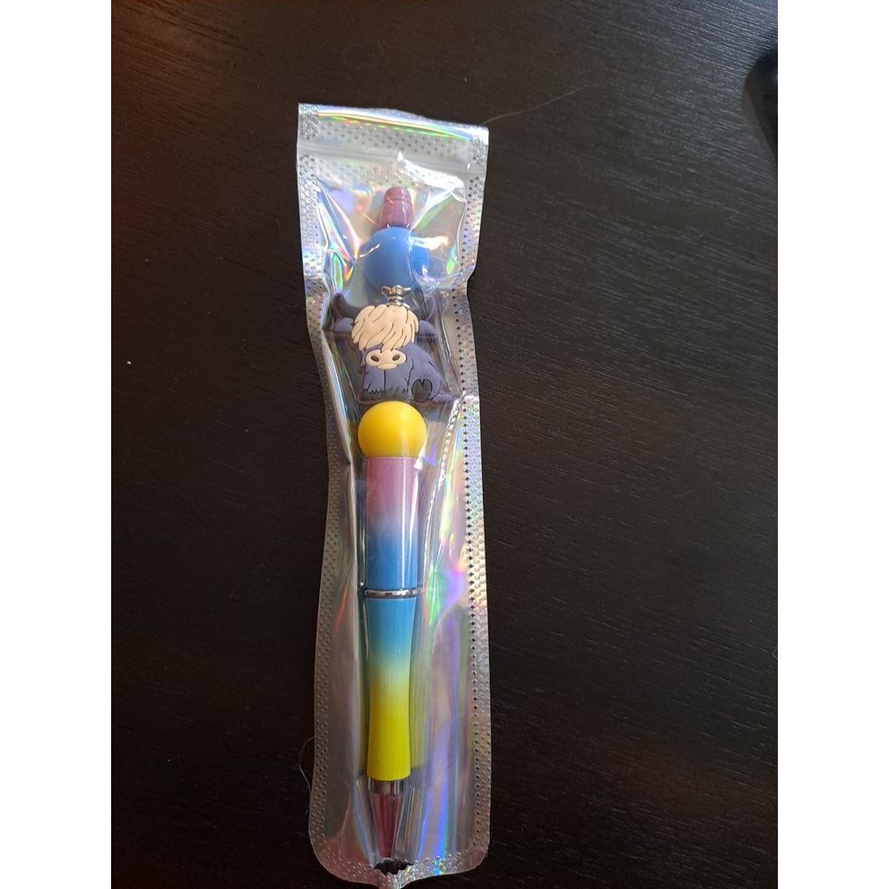 Mooo Purple Cow Yellow, Blue, Pink Colors Custom Beaded Pen‎ Black Ink
